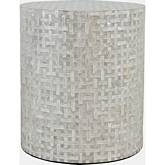 Global Archive Capiz Accent Side Table in Grey Basketweave